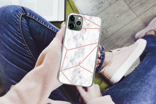 Coque iPhone 11 Pro - Marbre - Or rose - Wit - Siliconen