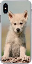 Geschikt voor iPhone Xs hoesje - Wolf - Kind - Hout - Siliconen Telefoonhoesje