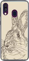 Geschikt voor Samsung Galaxy A40 hoesje - Vintage illustratie van een konijn - Siliconen Telefoonhoesje