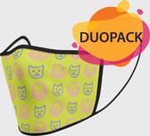 Duopack: Yellow dogs and cats washable mondmasker - L / Stoffen mondkapjes met print / Wasbare Mondkapjes / Mondkapjes / Uitwasbaar / Herbruikbare Mondkapjes / Herbruikbaar / Ov geschikt / Mo