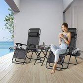 2PC Garden Lounger Set - met tafel - Opklapbaar - Flexibel - Verstelbaar - Zero Gravity - Fauteuil zetel - Binnen/buiten - zwart