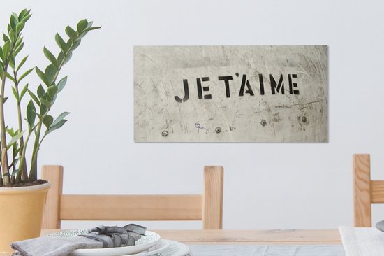 Canvas Schilderij Quotes - Je t'aime - Ik hou van jou - Frans - Liefde - 40x20 cm - Wanddecoratie