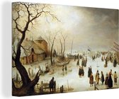 Canvas Schilderij A winter river landscape with figures on the ice - schilderij van Hendrick Avercamp - 120x80 cm - Wanddecoratie