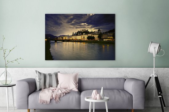 Toile Peinture Salzbourg coucher de soleil - 120x80 cm - Décoration murale