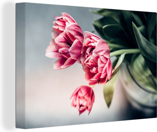 Canvas Schilderij Bloemen - Tulpen - Roze - 30x20 cm - Wanddecoratie