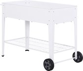 Outsunny Verhoogd bed mobiele plantenwagen met opbergruimte plantenbed 2 wielen metaal wit 845-315