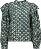 Vila Blouse Vizino Ls High Neck Ruffle Top /2 14072855 Darkest Spruce Foil Print Dames Maat - W42