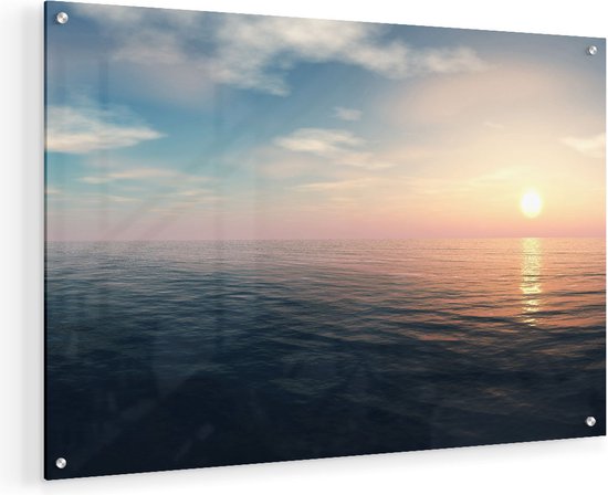 Artaza Glasschilderij - Zee Water Tijdens Zonsondergang - 60x40 - Plexiglas Schilderij - Foto op Glas