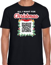 Kerst QR code kerstshirt All I want: Alleen maar zuipen heren zwart - Bellatio Christmas sweaters S