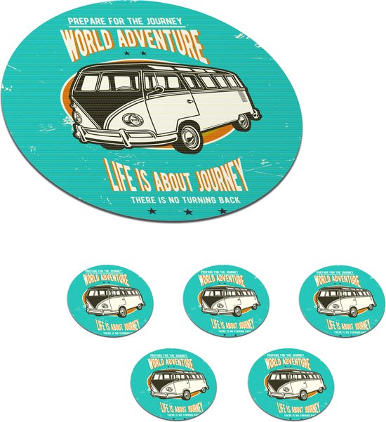 Onderzetters voor glazen - Rond - Vintage - Oldtimer - Auto - 10x10 cm - Glasonderzetters - 6 stuks