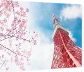 Zicht de communicatietoren van Tokio bij een kersenbloesem - Foto op Plexiglas - 60 x 40 cm