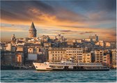 Zicht op een veerboot en de Galatatoren in Istanbul - Foto op Posterpapier - 42 x 29.7 cm (A3)