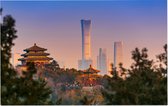 Klassieke Chinese tempel voor nieuwe skyline van Beijing - Foto op Forex - 90 x 60 cm