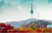 De Namsan Seoul Tower achter een herfstdecor in Korea - Foto op Forex - 120 x 80 cm