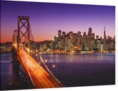 San Francisco skyline en Bay Bridge bij zonsondergang - Foto op Canvas - 150 x 100 cm