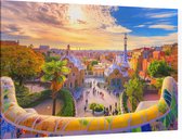 Barcelona in een kleurrijk tafereel vanaf Park Güell - Foto op Canvas - 150 x 100 cm