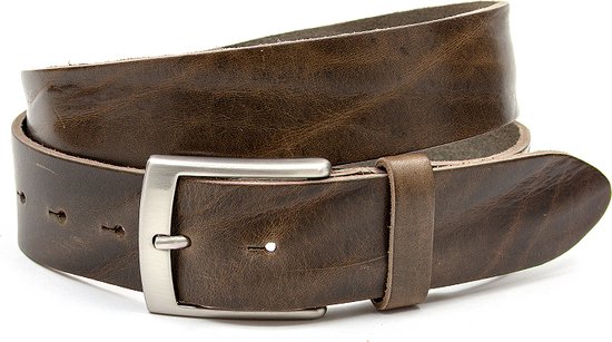 A-Zone Buckle riem bruin/groen - heren en dames riem - 4 cm breed - Bruin / Groen - Echt Leer - Taille: 100cm - Totale lengte riem: 115cm