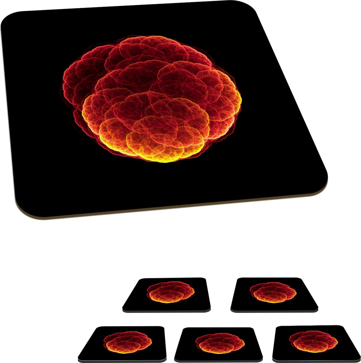 Onderzetters voor glazen - Cirkel - Rood - Wolk - 10x10 cm - Glasonderzetters - 6 stuks