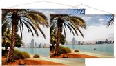 De skyline van Abu Dhabi achter een palmboom - Foto op Textielposter - 90 x 60 cm