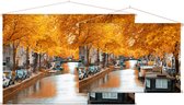 Woonboten op beroemde grachten in herfstig Amsterdam - Foto op Textielposter - 60 x 40 cm