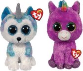 Ty - Knuffel - Beanie Buddy - Helena Husky & Rosette Unicorn