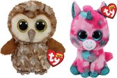 Ty - Knuffel - Beanie Boo's - Gumball Unicorn & Percy Owl