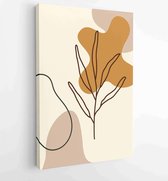 Canvas schilderij - Earth tone background foliage line art drawing with abstract shape and watercolor 2 -    – 1921715384 - 50*40 Vertical