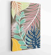 Canvas schilderij - Earth tone background foliage line art drawing with abstract shape and watercolor 3 -    – 1919347673 - 80*60 Vertical