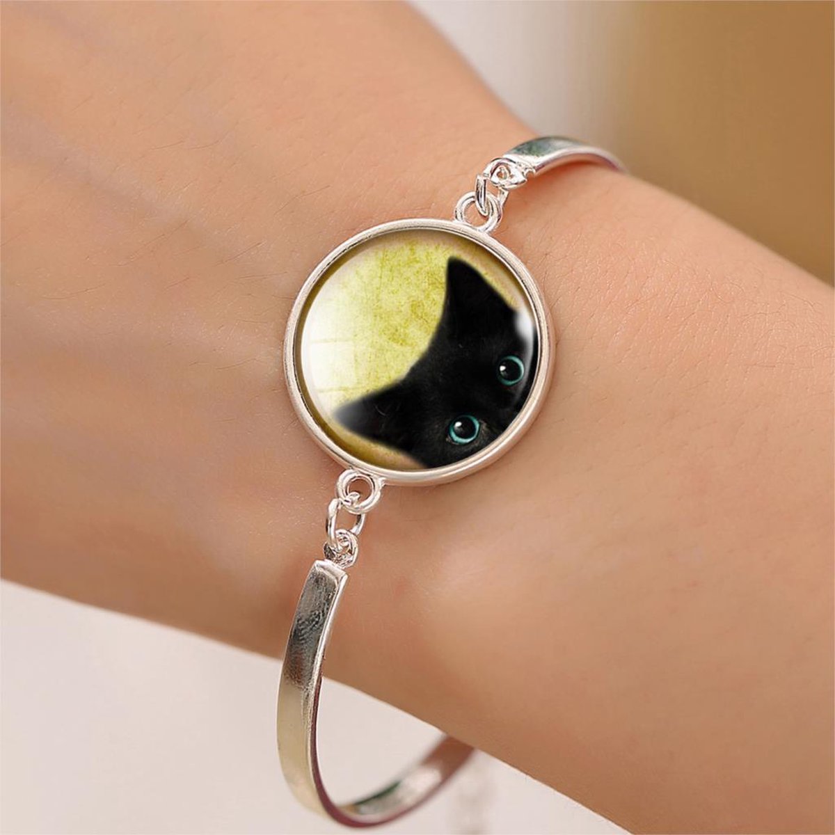 AOBOCO Kattenarmband van 925 sterling zilver, zonnebloem kattensieraden, kattencadeaus voor vrouwen, kattenliefhebbers, één maat, sterling zilver, Sterling zilver
