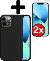iPhone 13 Pro Hoesje Siliconen Case Hoes Met 2x Screenprotector - iPhone 13 Pro Hoesje Cover Hoes Siliconen Met 2x Screenprotector - Zwart