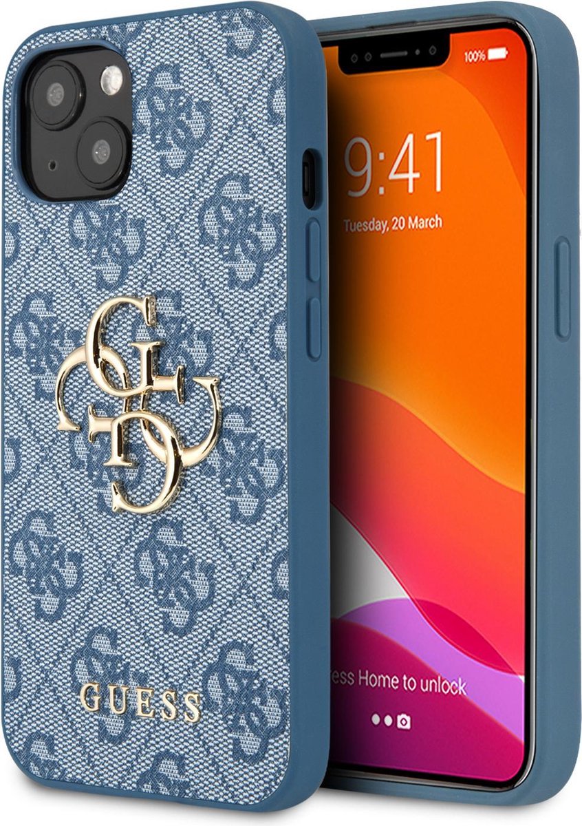 Guess Gouden Logo Backcase iPhone 13 Mini hoesje Blauw