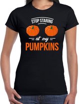 Halloween - Stop staring at my pumpkins halloween verkleed t-shirt zwart voor dames - horror shirt / kleding / kostuum L