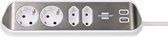 brennenstuhl®estilo hoekaansluitdoosstrook met USB laadfunctie 4-weg 2x beschermende contactdozen & 2x Euro zilver/wit