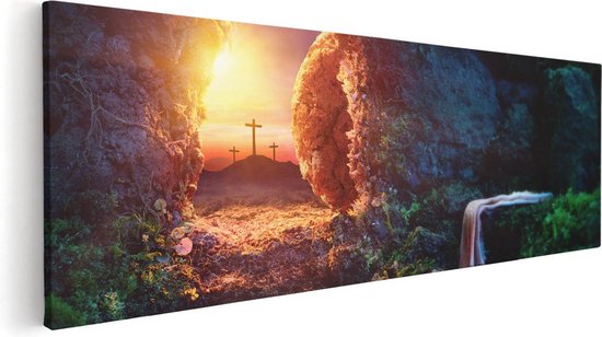Artaza Canvas Schilderij Kruisiging bij Zonsopgang - Opstanding Jezus - 60x20 - Foto Op Canvas - Canvas Print