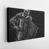 Canvas schilderij - The musician with the accordion. Vector illustration in the sketch style Poster for a music festival  -     1591826329 - 80*60 Horizontal