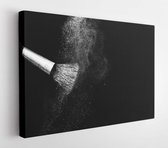 Canvas schilderij - White powder splash and brush for makeup artist or beauty blogger in black background  -     1252247086 - 50*40 Horizontal