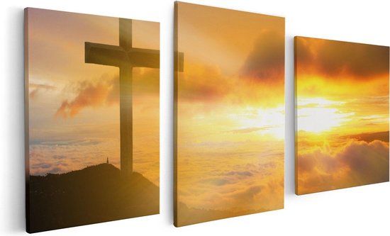Artaza Canvas Schilderij Drieluik Kruis van Jezus Christus bij Zonsondergang - 120x60 - Foto Op Canvas - Canvas Print