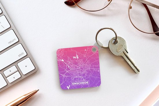 Porte-clés - Plan de la ville - Enschede - Pays- Nederland - Violet - Plastique - Carte