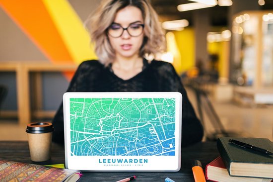 Autocollant pour ordinateur portable - 10,1 pouces - Plan de la ville - Leeuwarden - Nederland - Blauw - 25x18cm - Autocollants pour ordinateur portable - Peau pour ordinateur portable - Couverture