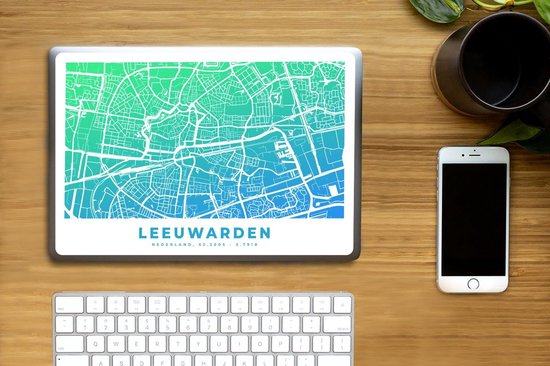 Autocollant pour ordinateur portable - 10,1 pouces - Plan de la ville - Leeuwarden - Nederland - Blauw - 25x18cm - Autocollants pour ordinateur portable - Peau pour ordinateur portable - Couverture