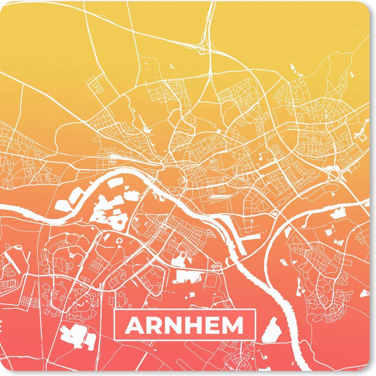 Muismat 30x30 cm - Mousepad Stadskaart - Arnhem - Oranje - Geel - Muismatten