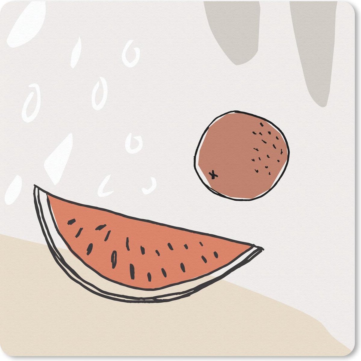 Muismat 20x20 cm - Mousepad Zomer - Meloen - Kokosnoot - Muismatten