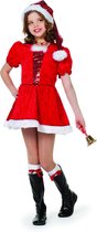 Kerst & Oud & Nieuw Kostuum | Stralend Rood Kerstmeisje Pailletten Kerstjurkje Met Muts | Maat 128 | Kerst | Verkleedkleding