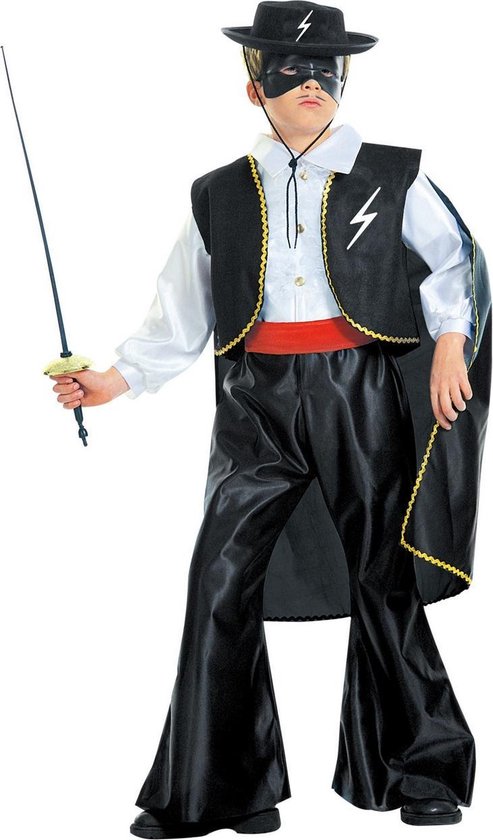 Widmann - Zorro Kostuum - Zwarte Ruiter Bandido Kostuum Jongen - Zwart - Maat 128 - Carnavalskleding - Verkleedkleding