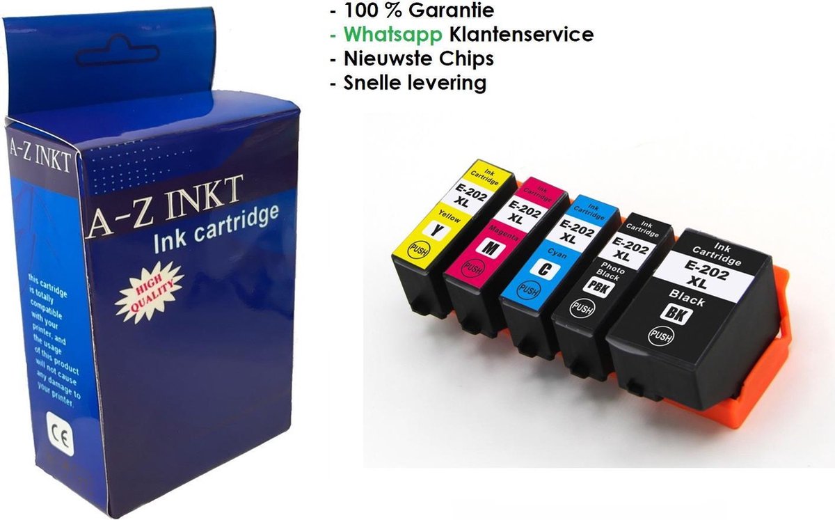 AtotZinkt Huismerk cartridges voor Epson 202 XL 202xl multipack van 5 kleuren (1*zwart 1*foto zwart 1*C/M/Y) Multipack van 5 cartridges voor Expression Premium XP 6000 XP 6005 XP 6100 en XP 6105