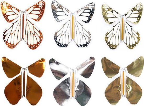 Magic Butterfly ® - Opdraai Vlinder - Magische Vlinders - Vlinder voor in een kaart - Metal Assortiment 6 stuks