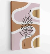 Canvas schilderij - Earth tone background foliage line art drawing with abstract shape and watercolor 4 -    – 1914436897 - 80*60 Vertical