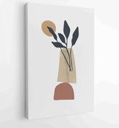 Canvas schilderij - Tropical leaf Foliage line art drawing with abstract shape. Abstract Plant Art design for print, cover, wallpaper, Minimal and natural wall art. 1 -    – 182008