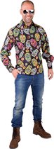 Spaans & Mexicaans Kostuum | Stijlvol Doodskoppen Dia De Los Muertos Hemd Man | Large | Halloween | Verkleedkleding