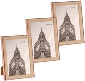 3x stuks kunststof fotolijst koper met hout geschikt voor een foto van 13 x 18 cm